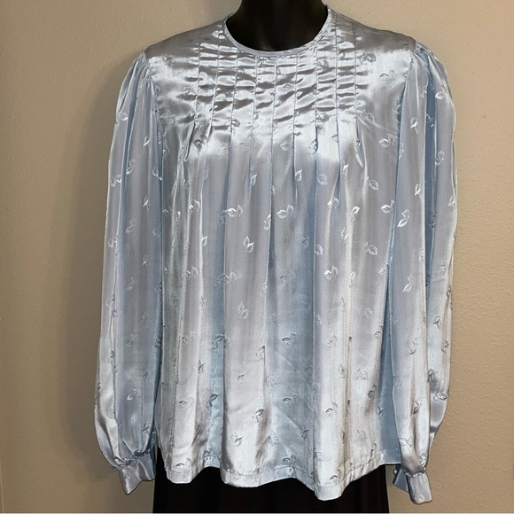 Tops - VTG 80s Handmade SECRETARY BLOUSE Silk poly Balloon Sleeves PEARL BUTTONS Med